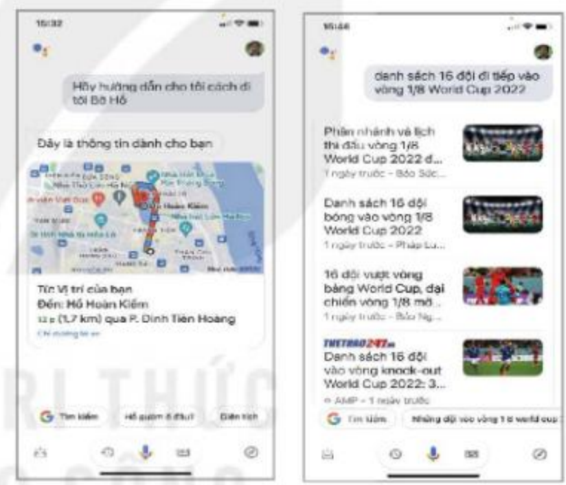 Hình 1.3. Kết quả tìm kiếm và trò chuyện với Google Assistant