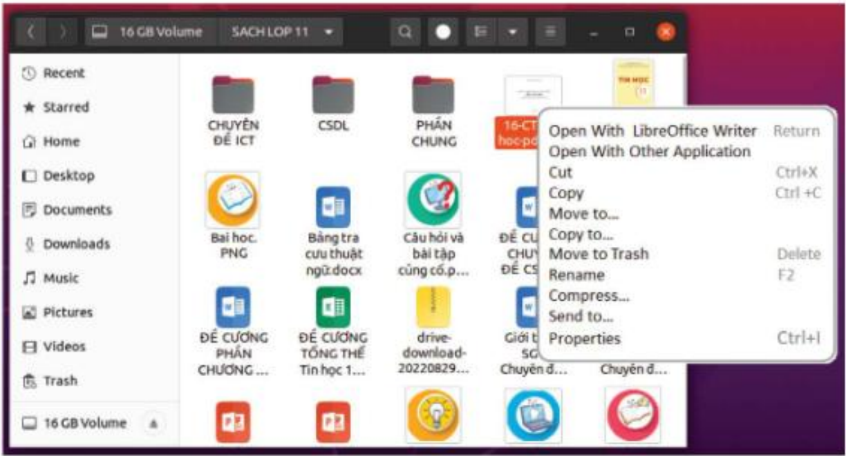 Hình 2.4. Giao diện chương trình quản lí thư mục và tệp trên Ubuntu