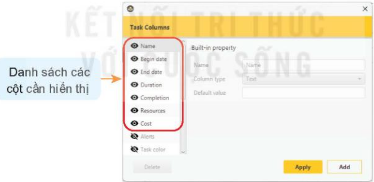 Hình 2.3. Hộp thoại Task Columns