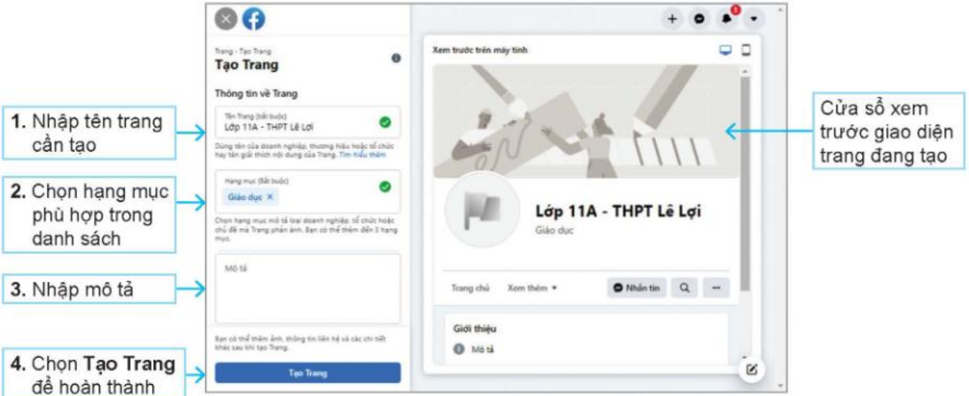 Hình 8.3 Minh hoạ giao diện tạo mới một trang Fanpage