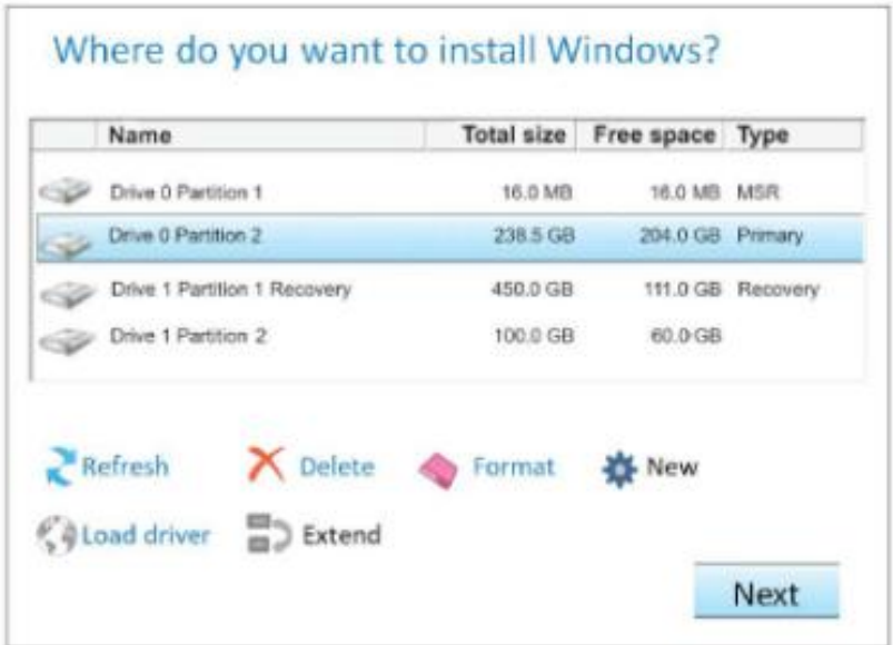 Hình 7.7. Chọn phân vùng cài đặt Windows
