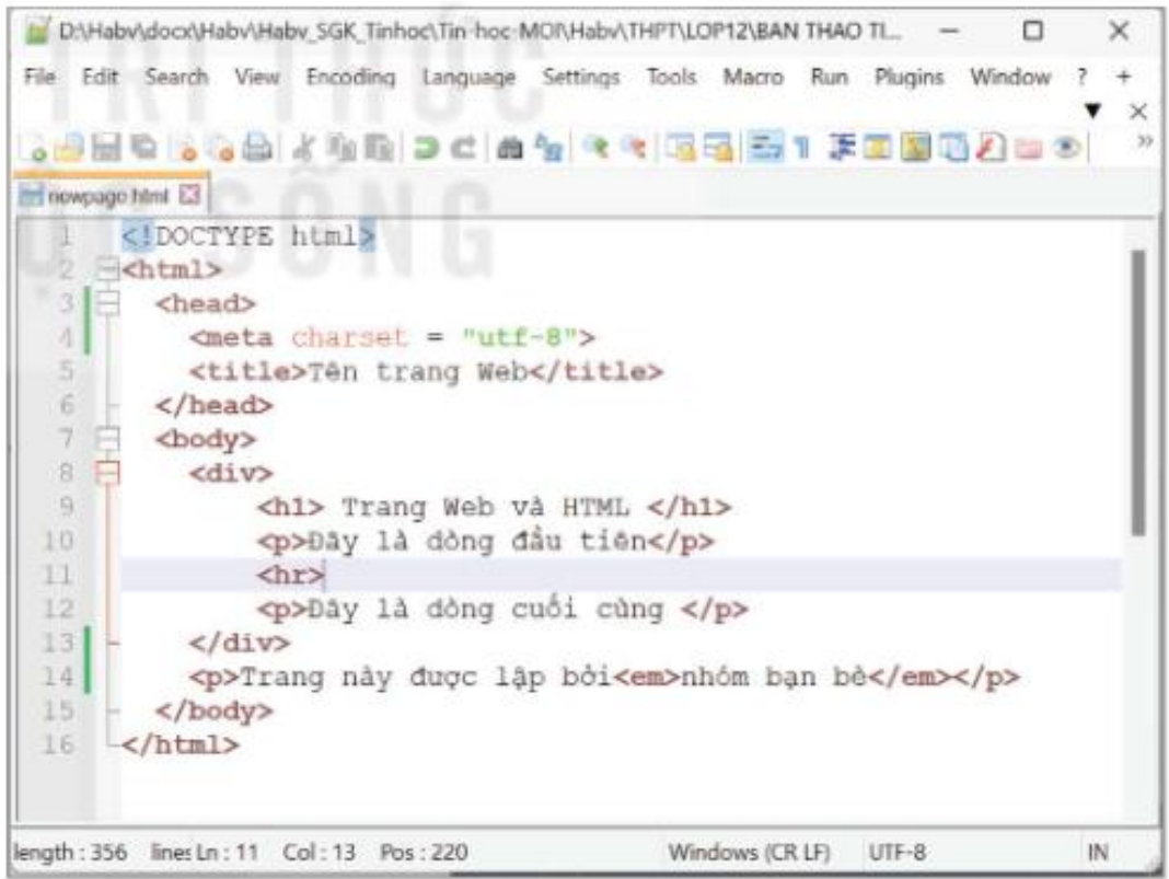Hình 7.5. Giao diện soạn thảo HTML của Notepad++