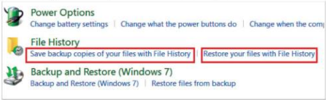 Hình 9.1. Các chức năng sao lưu và khôi phục dữ liệu của File History
