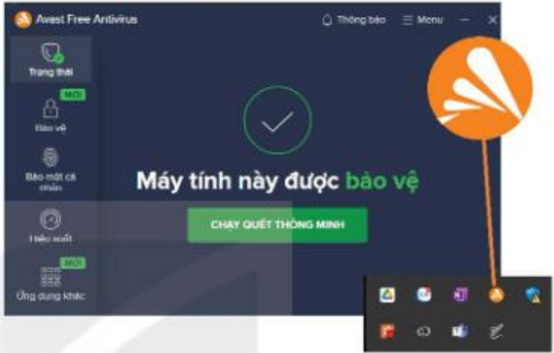 Hình 9.17. Biểu tượng của Avast ở thanh công việc