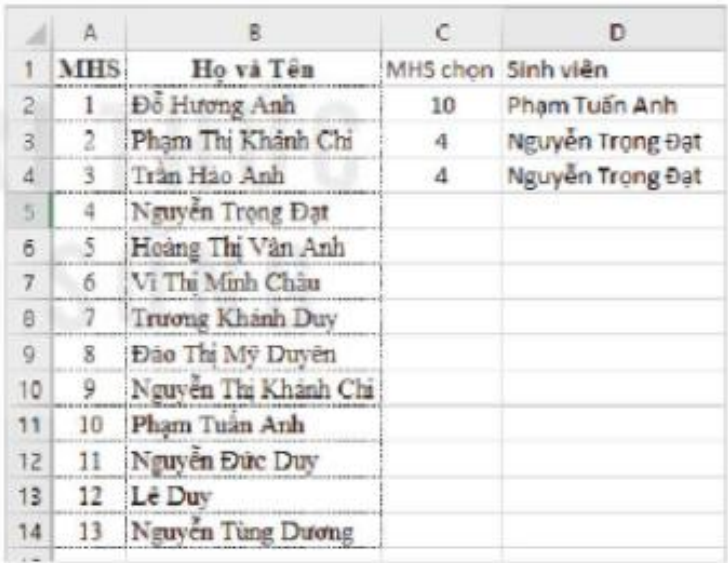 Hình 10.9. Kết quả dùng hàm RANDBETWEEN