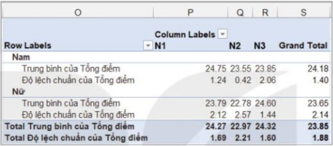Hình 12.16. Kết quả bảng nhiều chiều tổng hợp