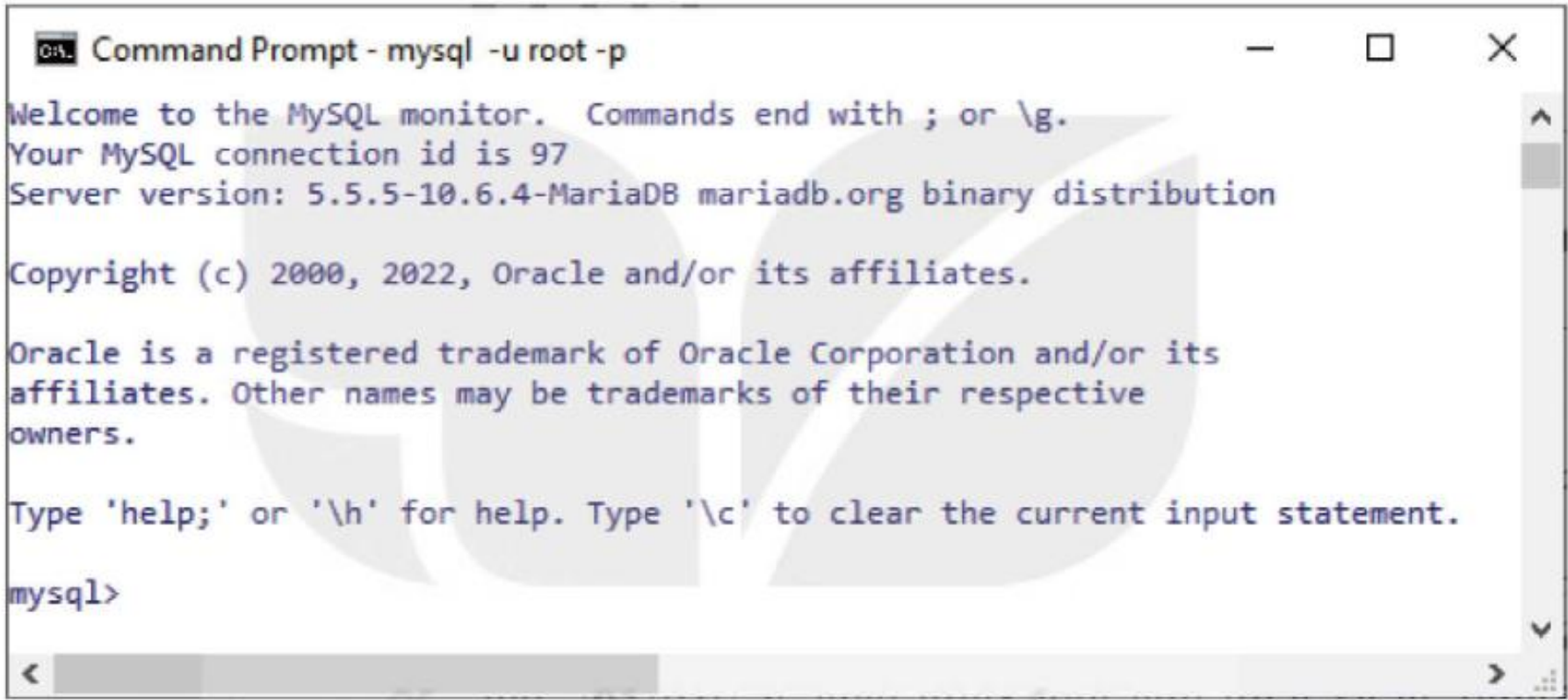 Hình 17.2. Cửa sổ làm việc của MySQL sau khi đăng nhập