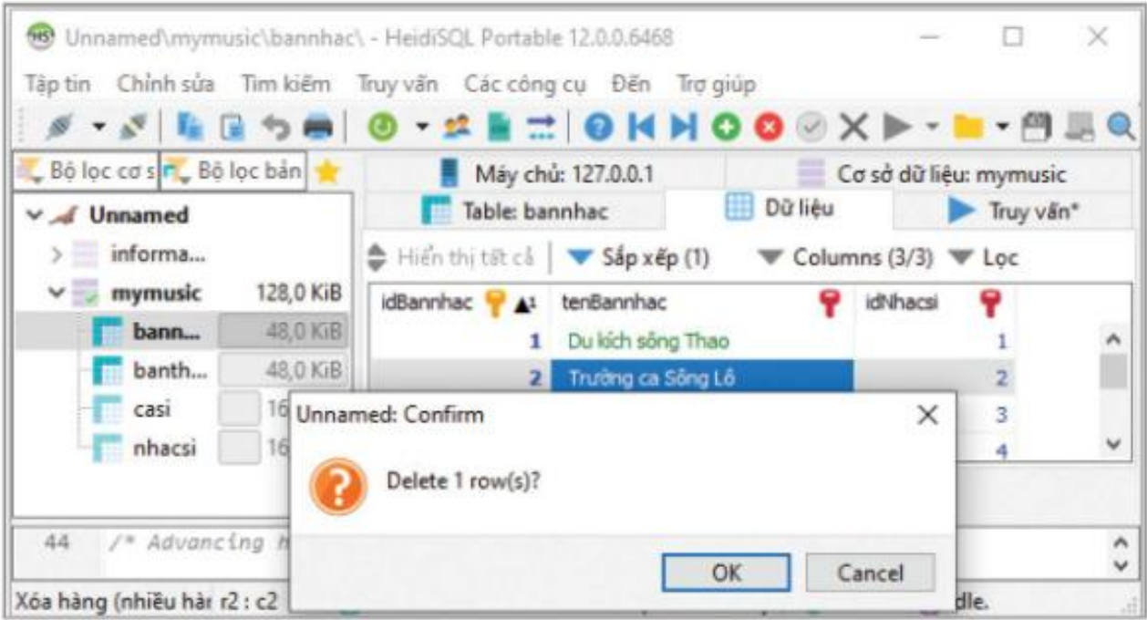 Hình 22.5. Minh hoạ xoá dữ liệu có tham chiếu
