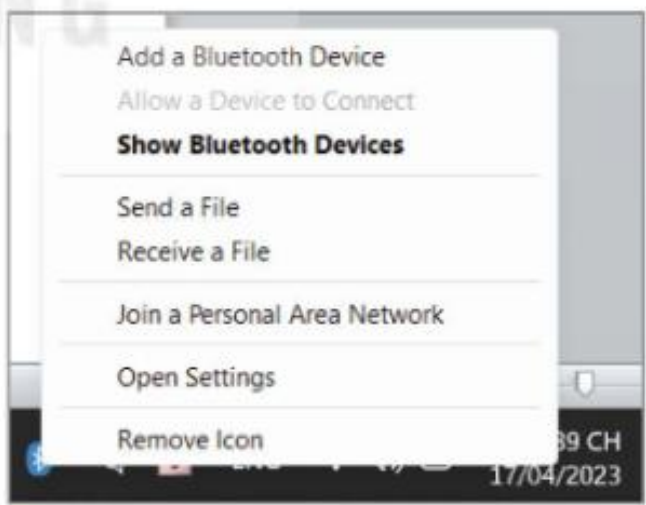 Hình 22.4. Bảng chọn làm việc với Bluetooth