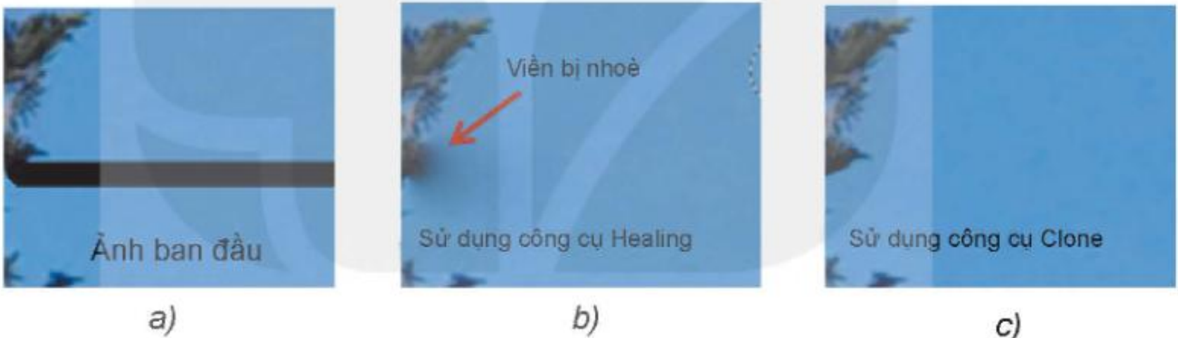 Hình 27.7. So sánh kết quả tẩy vạch đen bằng Healing và Clone
