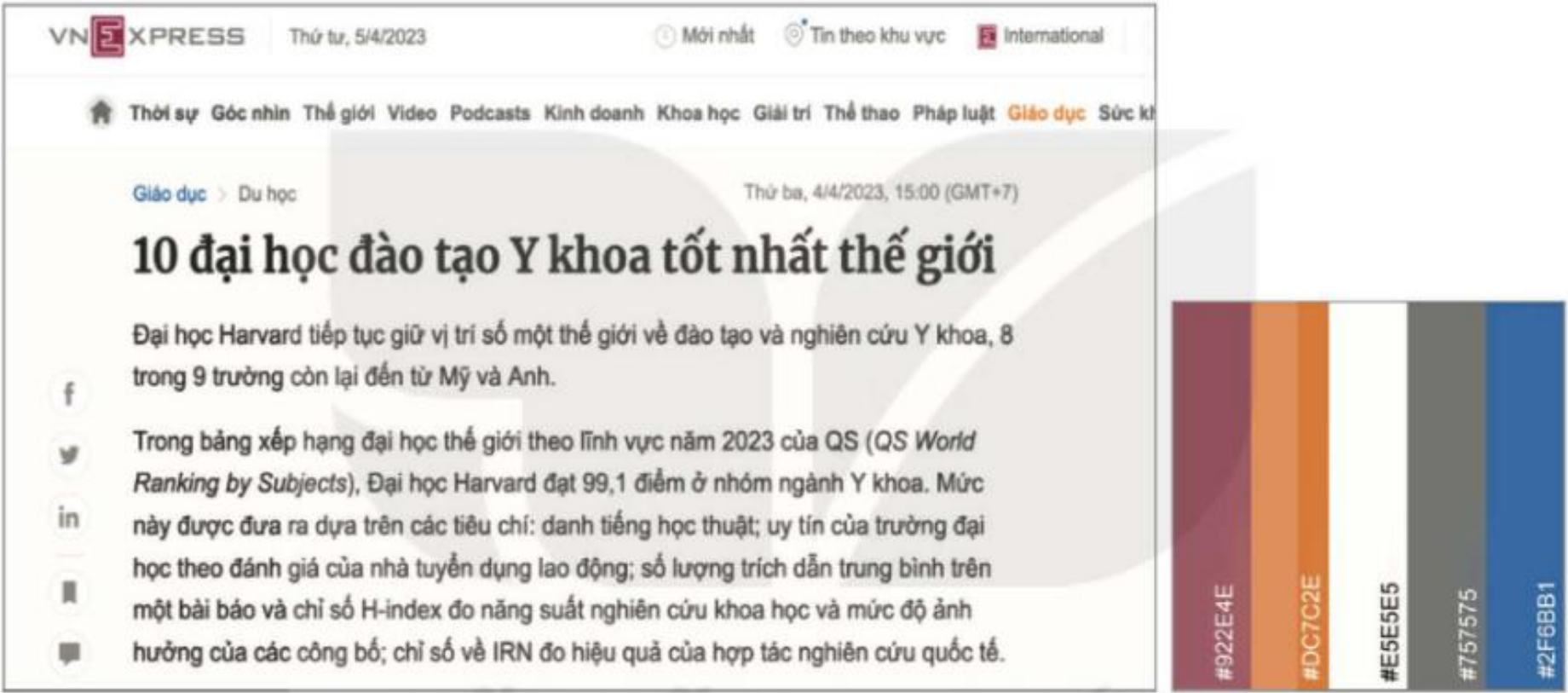 Hình 23.7. Ví dụ định dạng chữ và bảng màu của một trang web trên VnExpress