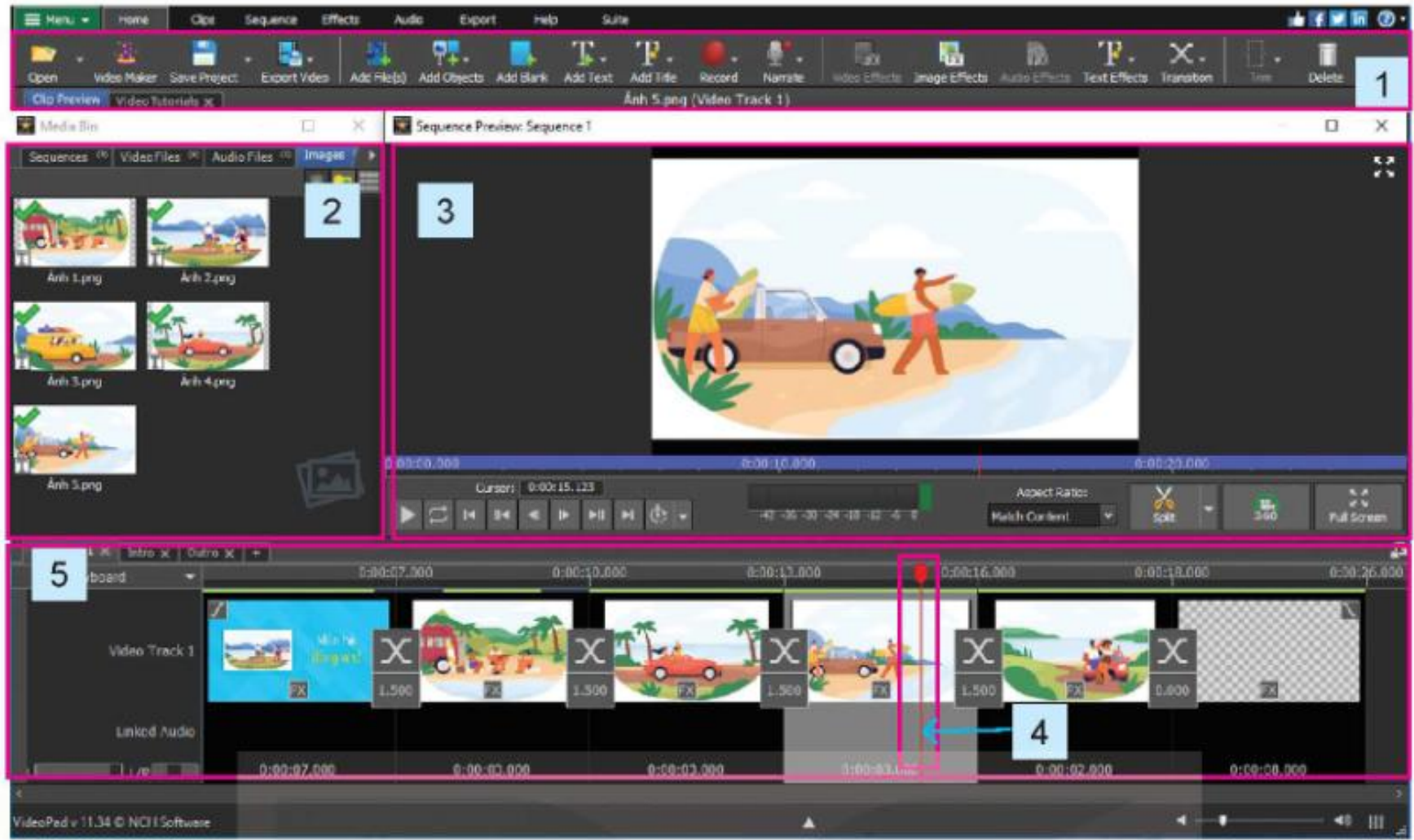 Hình 29.2. Giao diện chính của phần mềm làm phim VideoPad