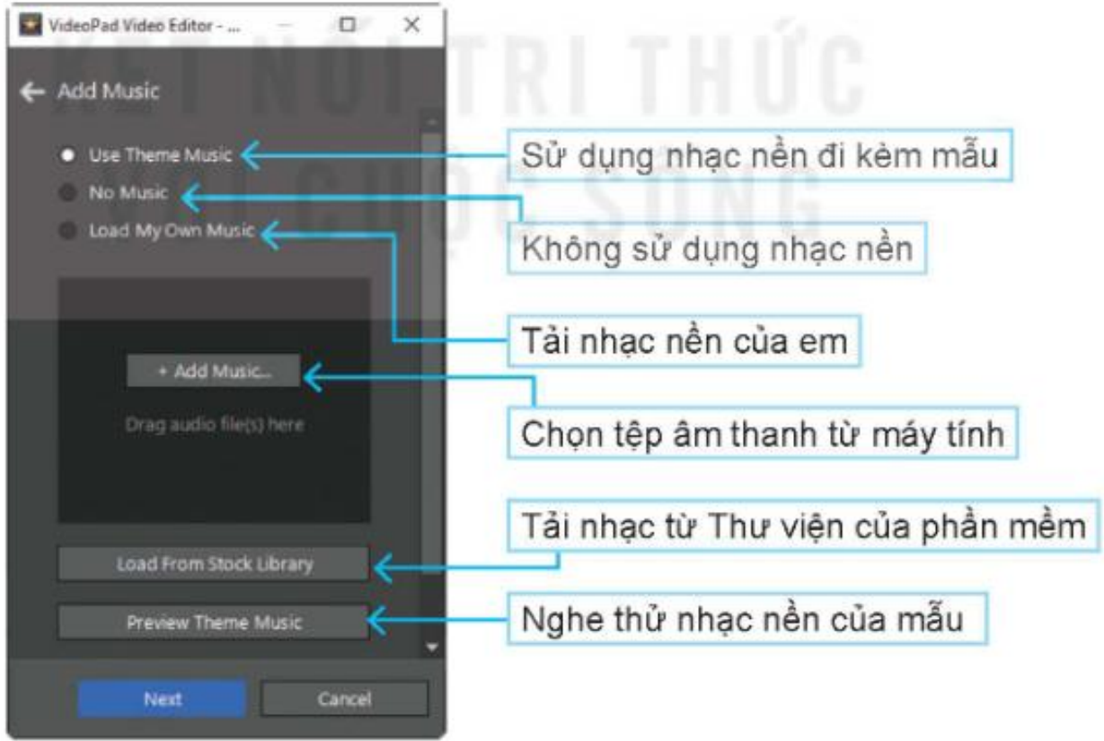 Hình 29.6. Chọn âm thanh, nhạc nền cho phim