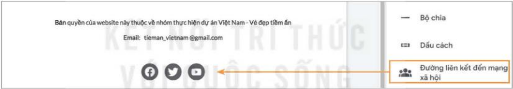 Hình 25.10. Chèn các liên kết đến trang mạng xã hội của chủ thể trang web