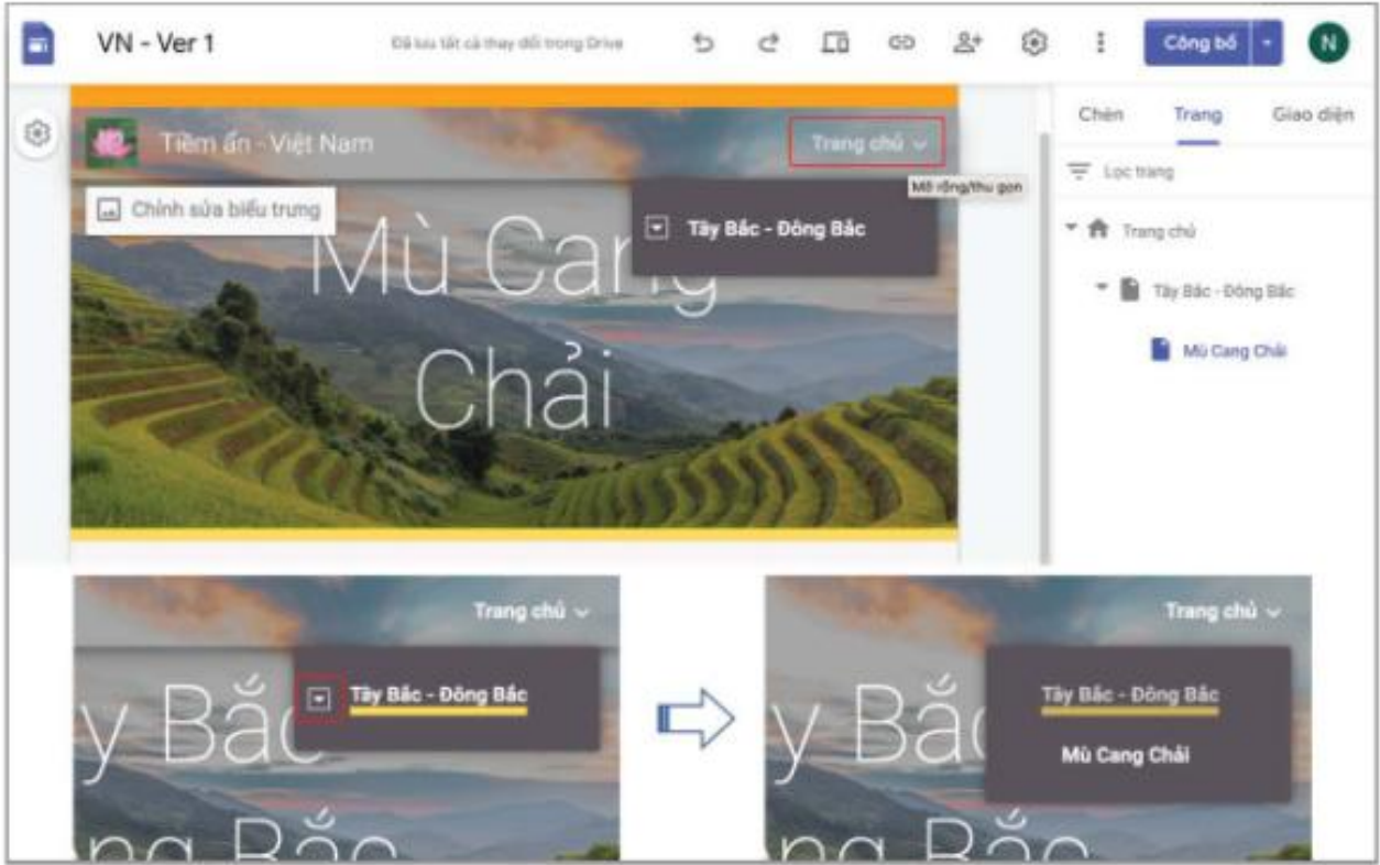 Hình 26.4 Truy cập bảng chọn của trang web