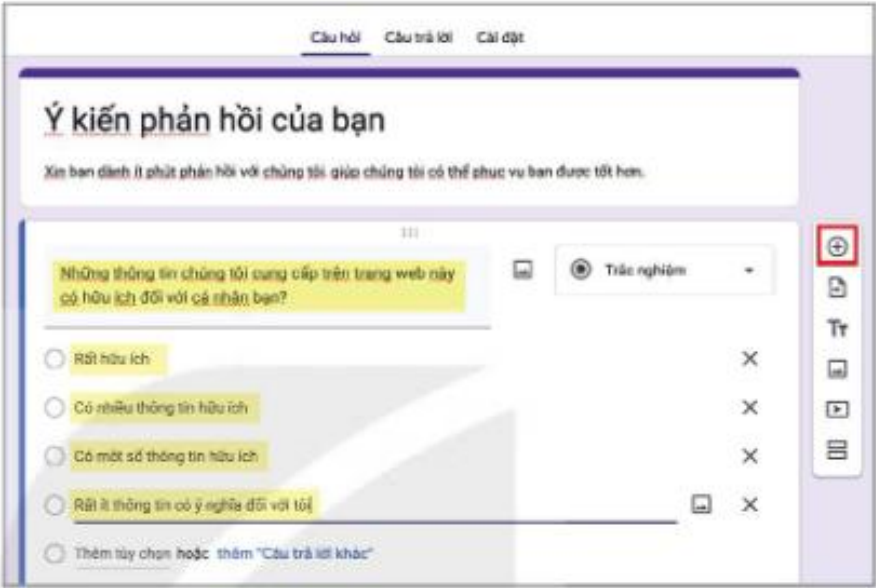 Hình 27.4. Thêm câu hỏi mới trong biểu mẫu