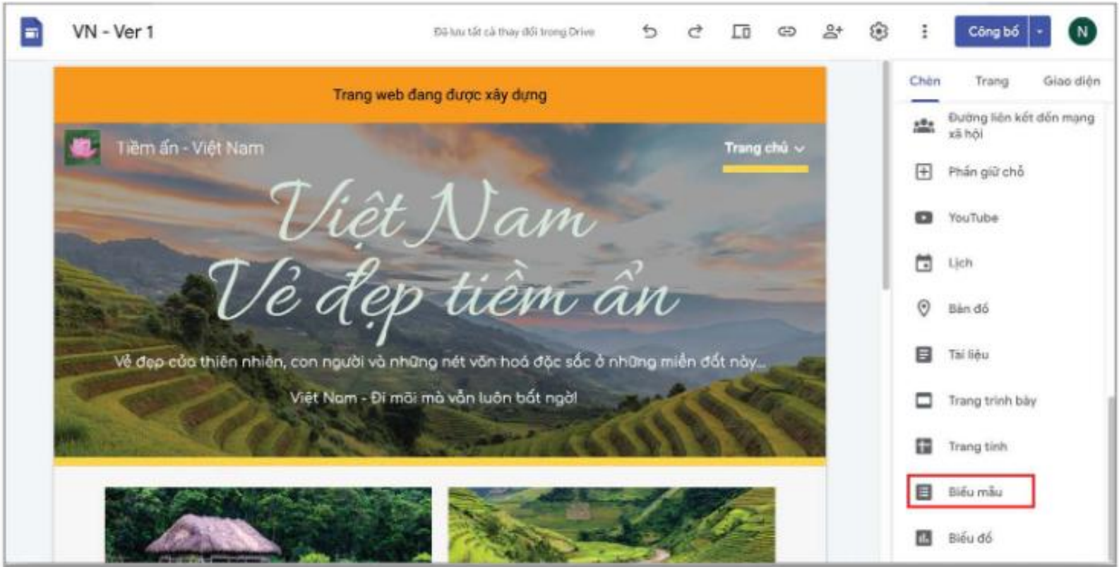 Hình 27.5. Chọn Biểu mẫu trong bảng chọn Chèn