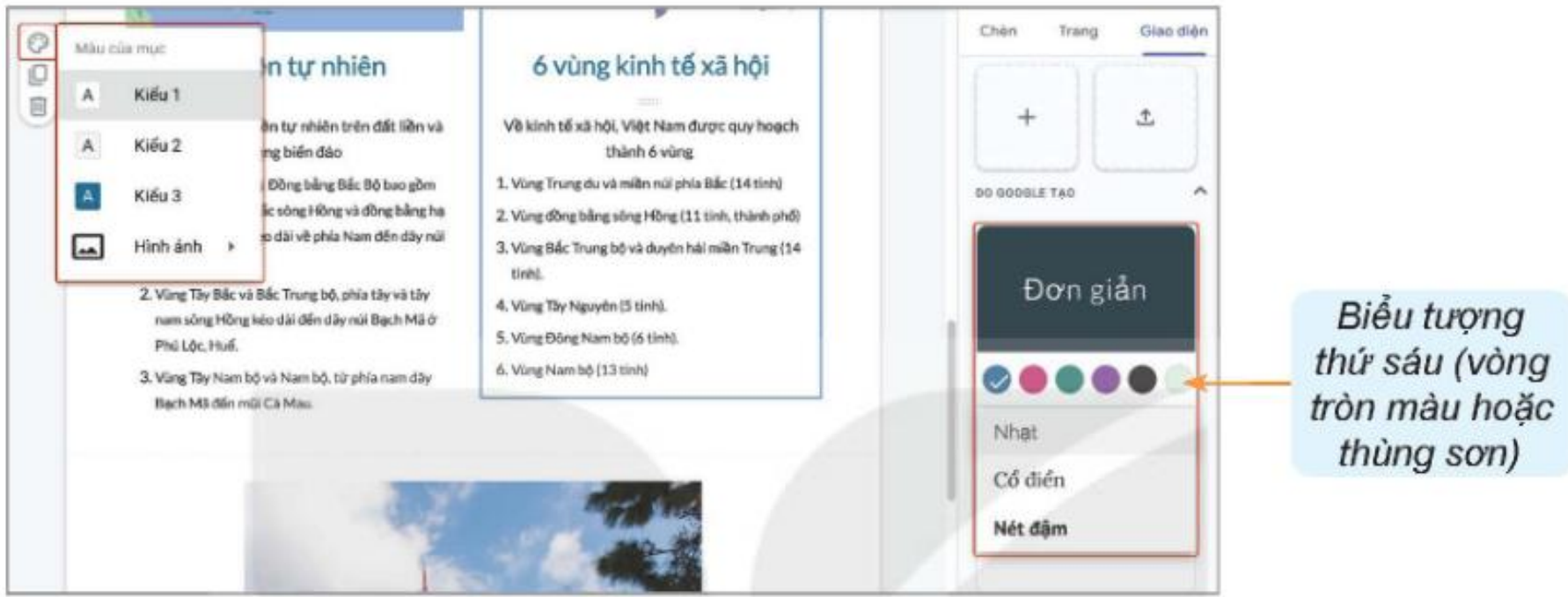 Hình 28.5. Minh hoạ về chọn mẫu Đơn giản và chọn kiểu màu sắc